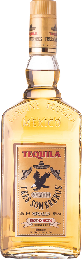 Напиток спиртной TRES SOMBREROS Текила Трес Сомбрерос Золотая 38%, 0.7л