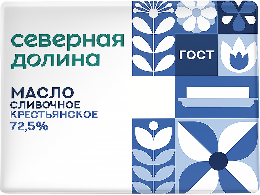 Масло сливочное СЕВЕРНАЯ ДОЛИНА Крестьянское 72,5% ГОСТ, без змж, 180г