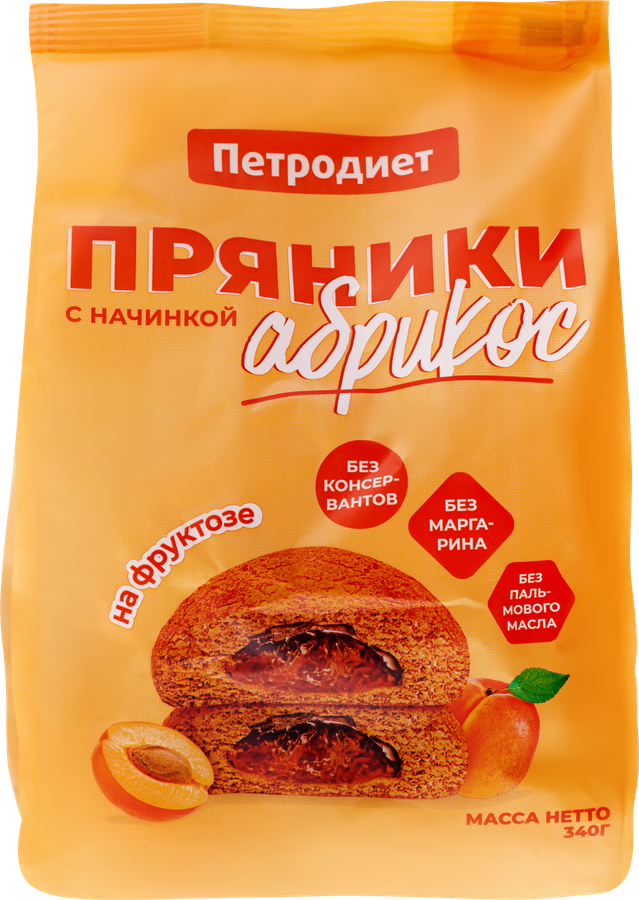 Пряники ПЕТРОДИЕТ с абрикосом, на фруктозе, 340г