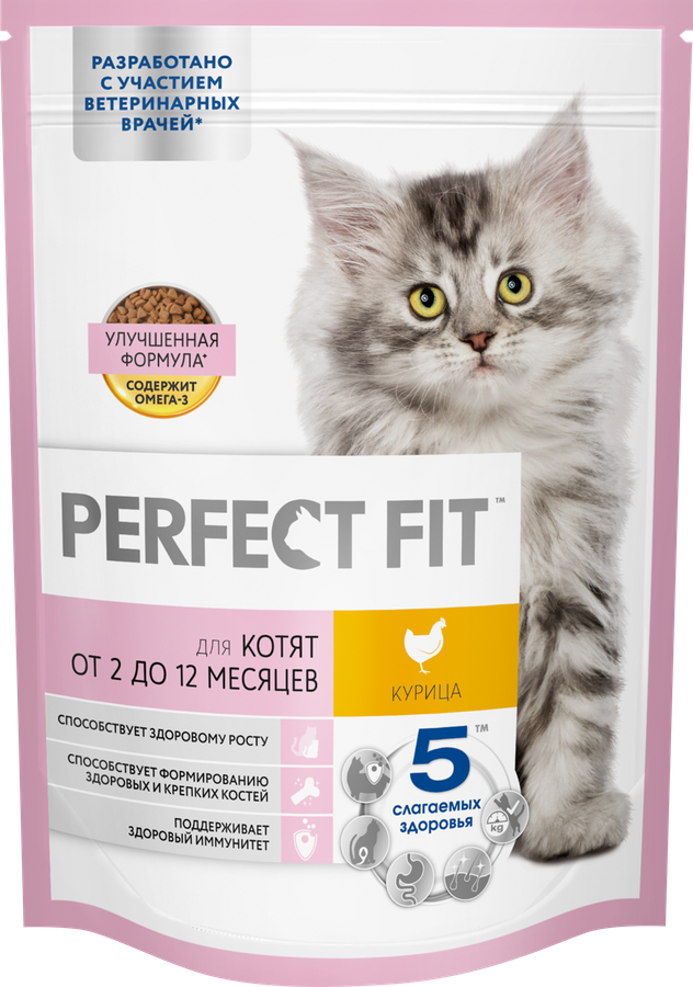 Корм сухой для котят PERFECT FIT Junior c курицей, до 12 месяцев, 190г