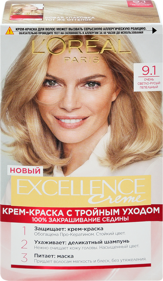 Краска для волос EXCELLENCE 9.1 Очень светло-русый пепельный, 176мл