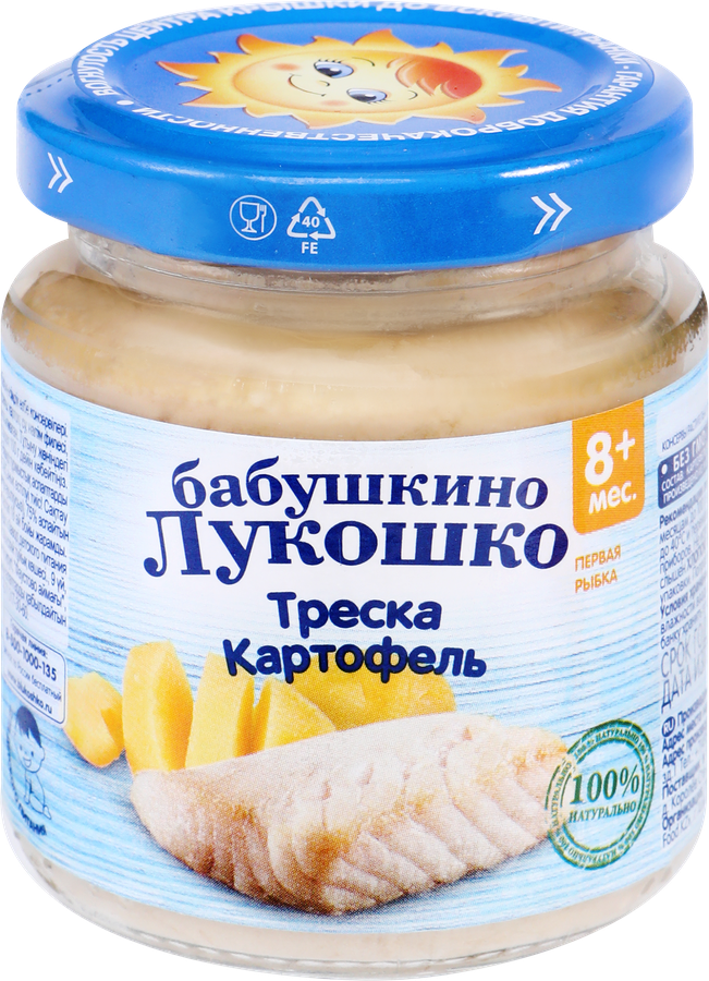Пюре рыбно-овощное БАБУШКИНО ЛУКОШКО Треска с картофелем, с 8 месяцев, 100г