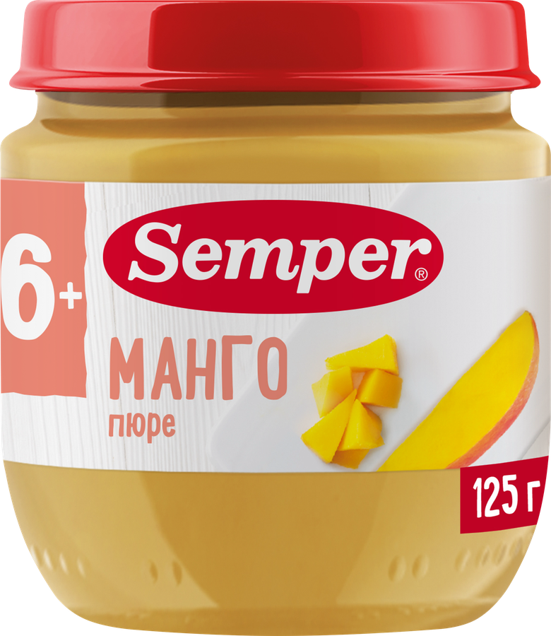 Пюре фруктовое SEMPER Манго, с витаминами, с 6 месяцев, 125г
