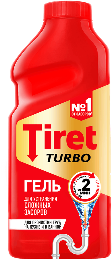 Гель для удаления засоров в канализационных трубах TIRET Turbo, 500мл
