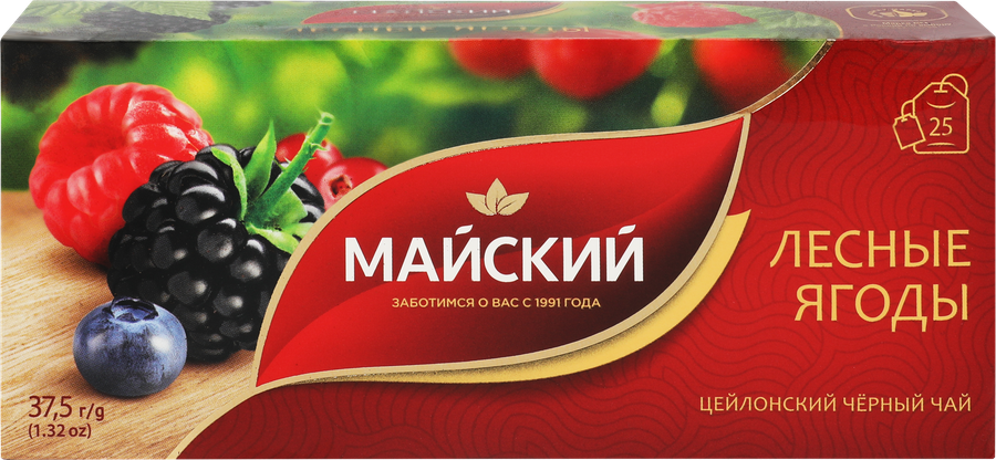Чай черный МАЙСКИЙ Лесные Ягоды байховый, 25х1,5г