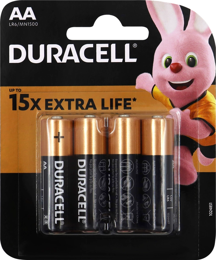 Батарейки щелочные DURACELL АА/LR6, 4шт