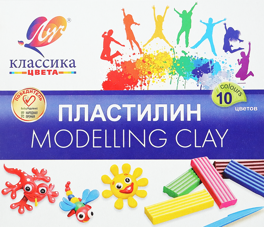 Пластилин ЛУЧ Классика 10 цветов, со стеком Арт. 7С304-08, 200г