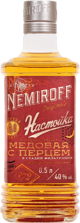 Настойка NEMIROFF Украинская медовая с перцем горькая, 40%, 0.5л