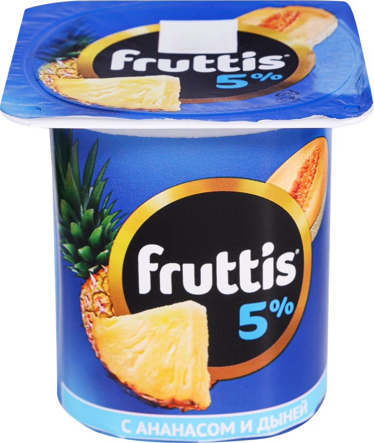 Продукт йогуртный FRUTTIS Сливочный Персик, маракуйя/Ананас, дыня 5%, без змж, 115г