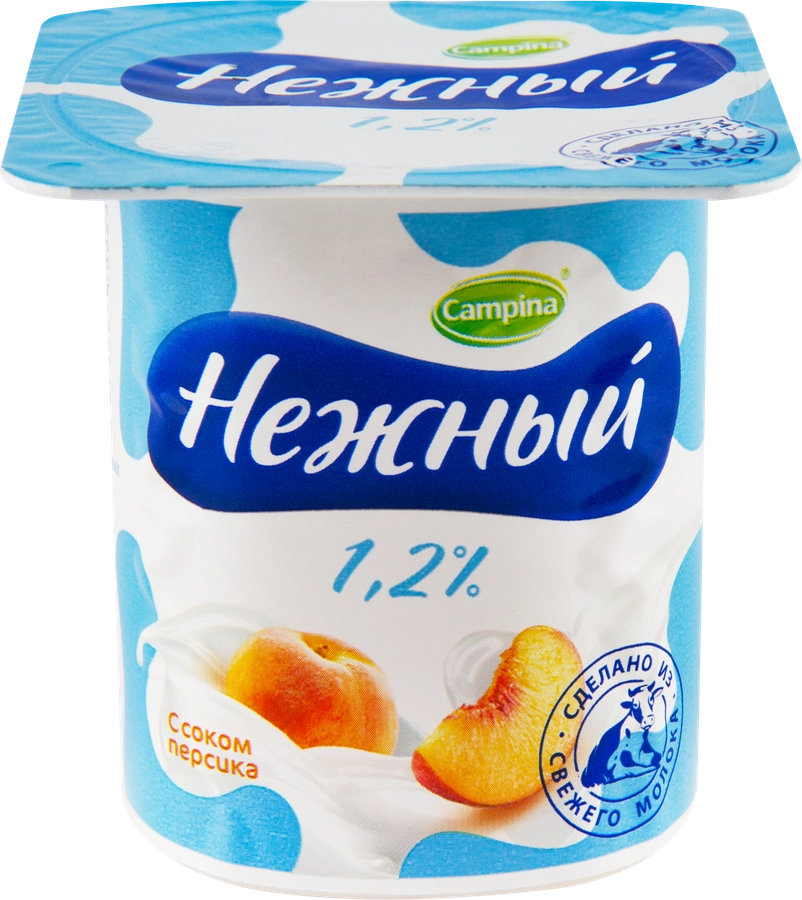 Продукт йогуртный CAMPINA Нежный с соком персика 1,2%, без змж, 100г