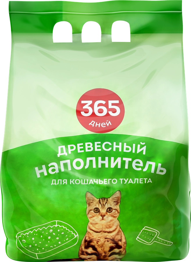 Наполнитель древесный для кошачьего туалета 365 ДНЕЙ, (6.5л) 4кг