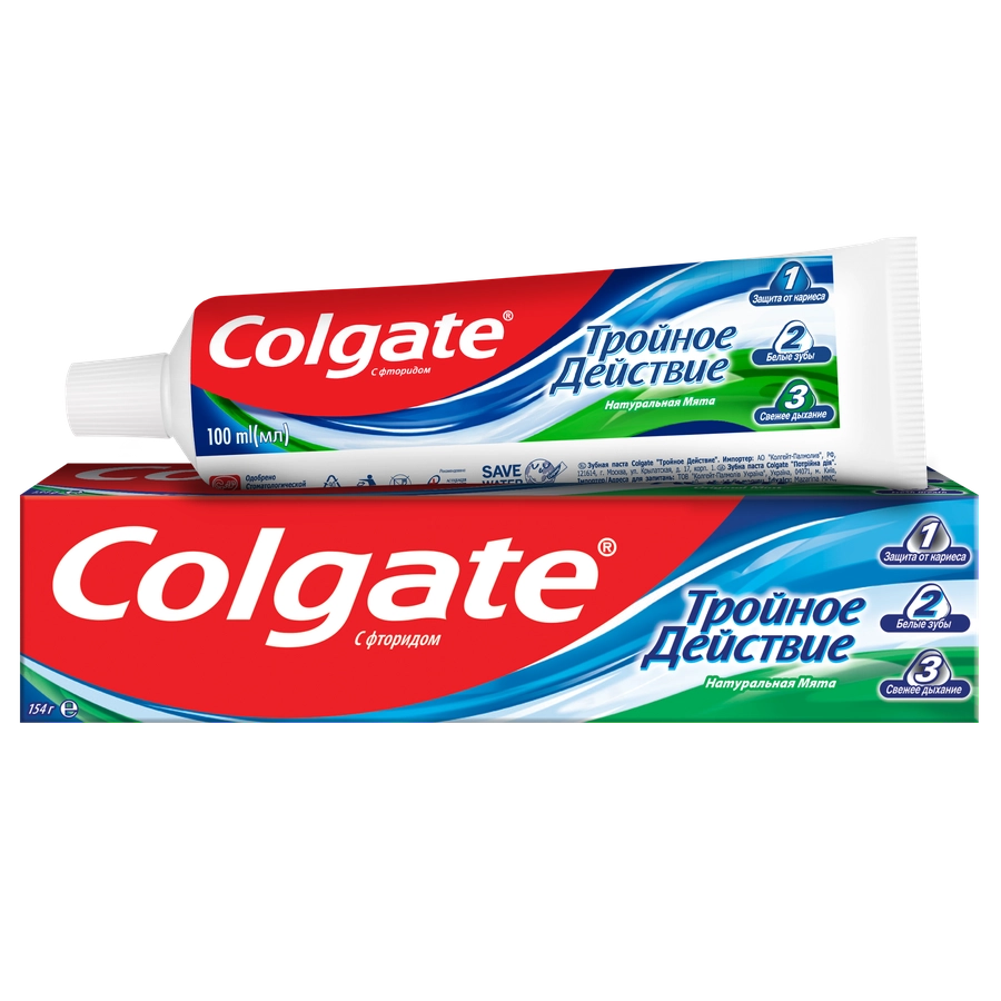 Зубная паста COLGATE Тройное действие Натуральная мята для защиты от кариеса, удаления потемнений с зубов и свежего дыхания, 100мл