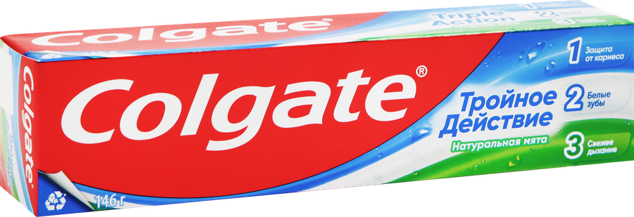 Зубная паста COLGATE Тройное действие Натуральная мята для защиты от кариеса, удаления потемнений с зубов и свежего дыхания, 100мл, превью