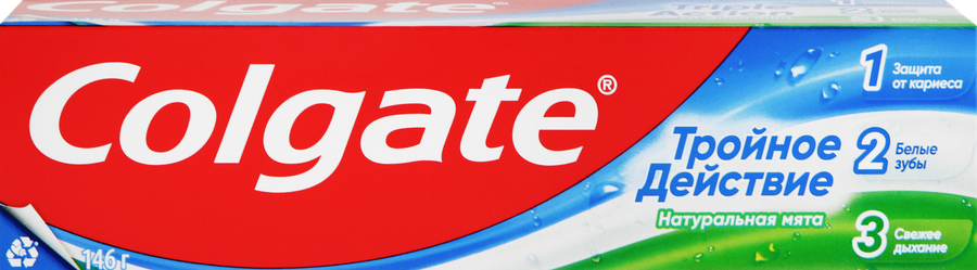 Зубная паста COLGATE Тройное действие Натуральная мята для защиты от кариеса, удаления потемнений с зубов и свежего дыхания, 100мл