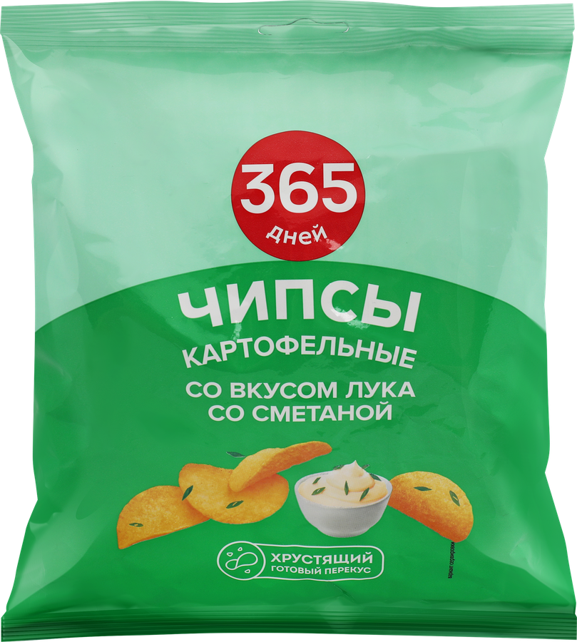 Чипсы картофельные 365 ДНЕЙ Картофель хрустящий со вкусом лука в сметане, 90г