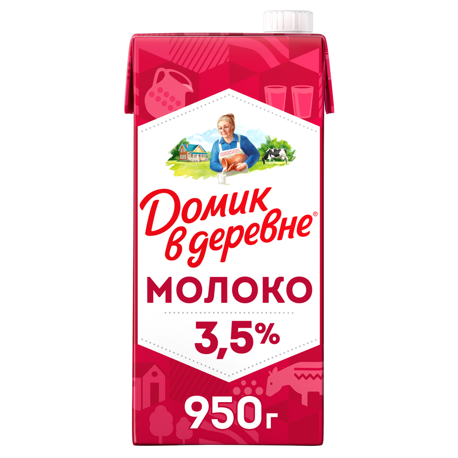 Молоко ультрапастеризованное ДОМИК В ДЕРЕВНЕ 3,5%, без змж, 950г