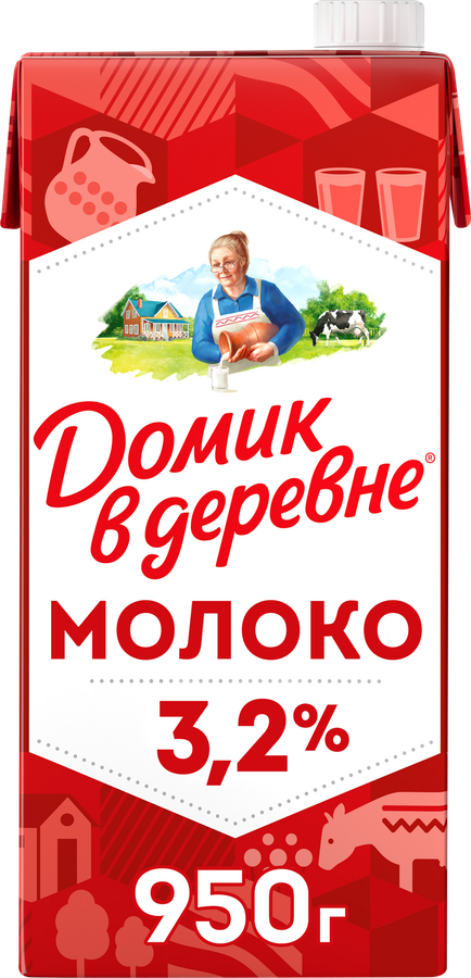 Молоко ультрапастеризованное ДОМИК В ДЕРЕВНЕ 3,2%, без змж, 950г