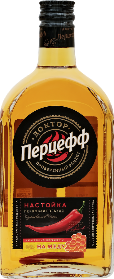 Настойка ДОКТОР ПЕРЦЕФФ горькая на меду, 40%, 0.5л