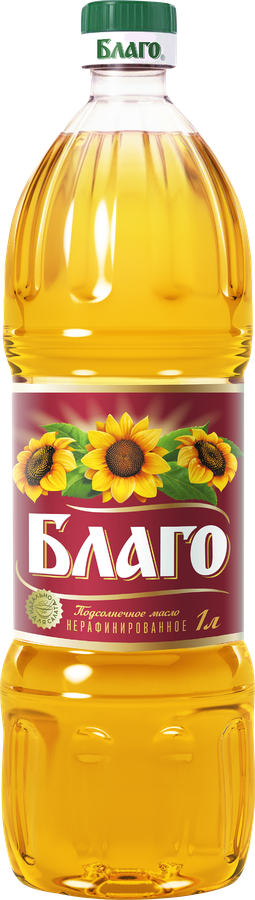 Масло подсолнечное БЛАГО Душистое, нерафинированное высший сорт, 1л
