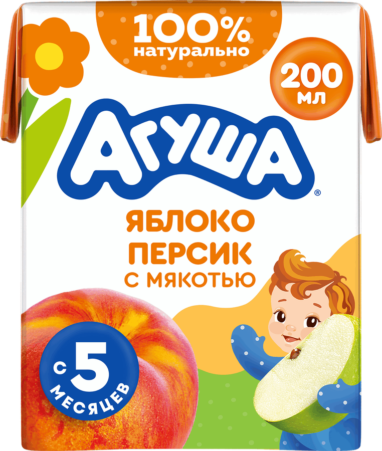 Сок детский АГУША Яблоко-персик, с 5 месяцев, 200мл