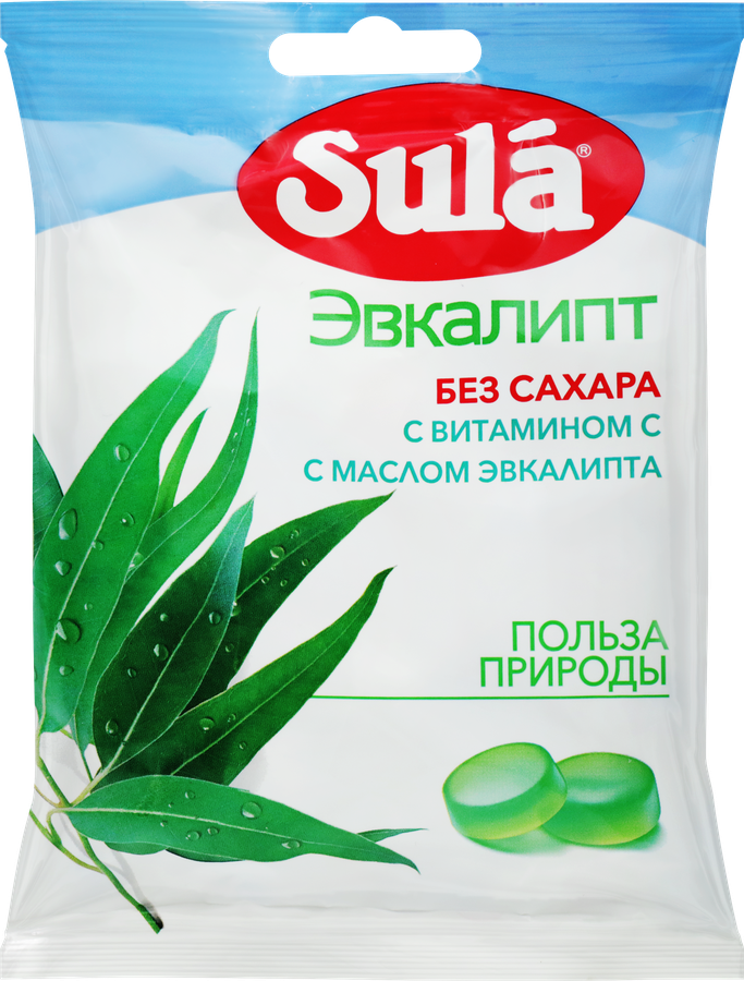 Карамель леденцовая SULA Эвкалипт, без сахара, 60г