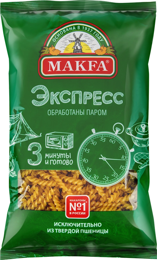 Макароны MAKFA Экспресс Спиральки высший сорт, 400г