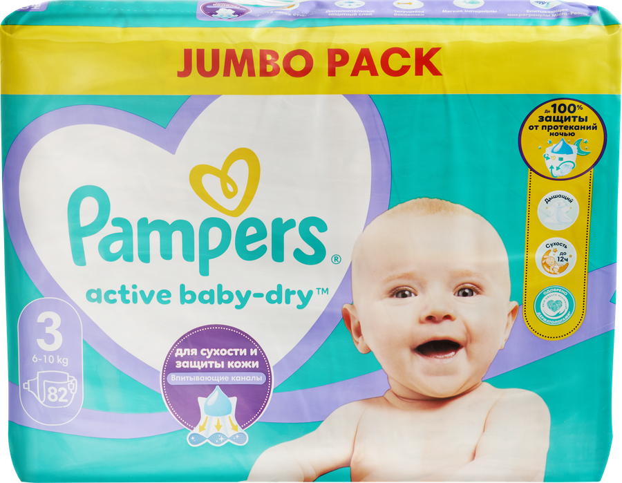 Подгузники детские PAMPERS Active Baby-Dry Midi 3, 6–10кг, 82шт