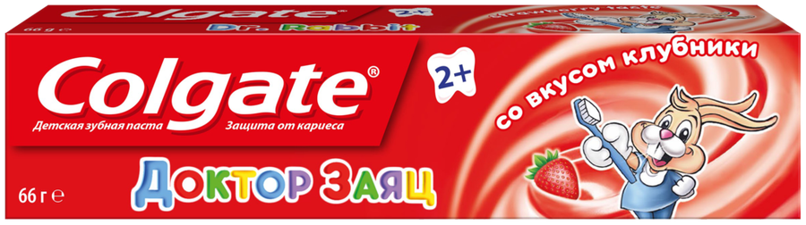 Зубная паста детская COLGATE Доктор Заяц со вкусом клубники, защита от кариеса с фторидом, с 2 лет, 50мл
