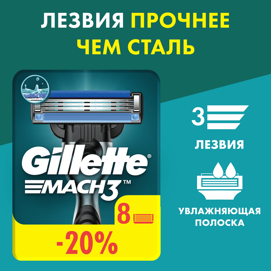 Кассеты сменные для бритья GILLETTE Mach3, 8шт, превью