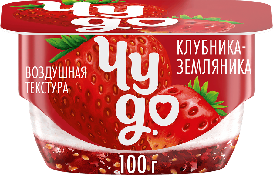 Десерт творожный ЧУДО Творожок взбитый двухслойный Клубника, земляника 4%, без змж, 100г