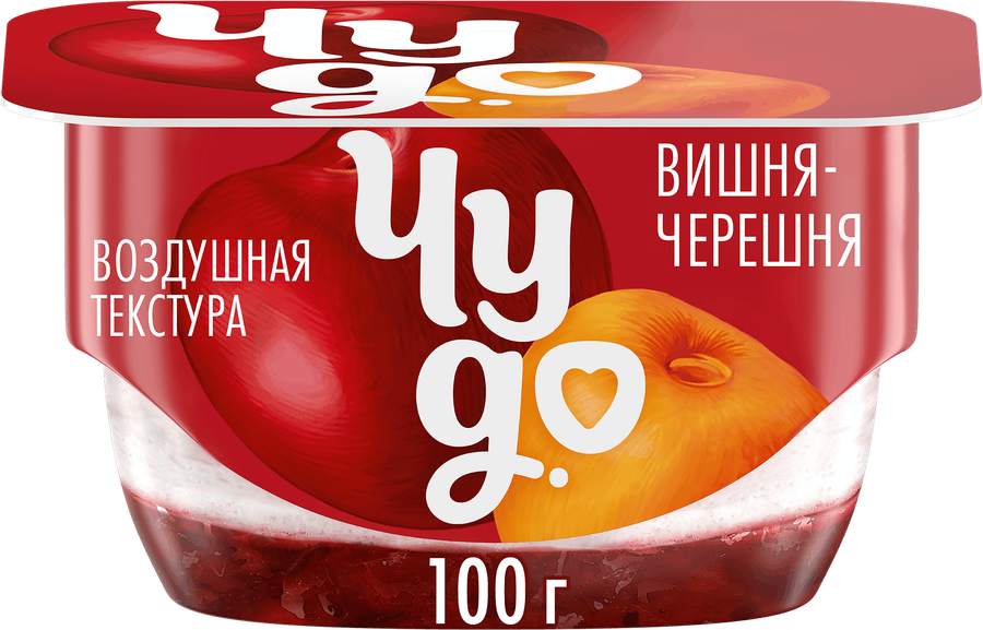 Десерт творожный ЧУДО Творожок взбитый двухслойный Вишня, черешня 4%, без змж, 100г