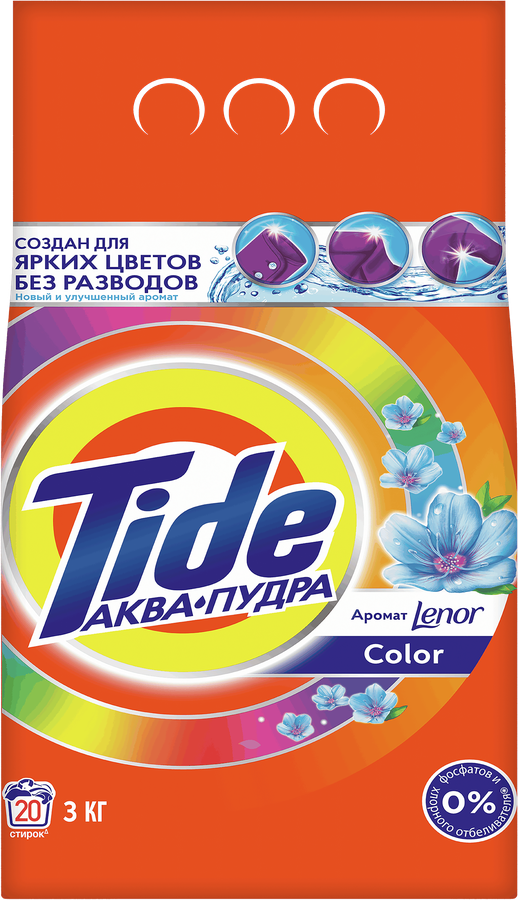СтиральныйпорошокдляцветногобельяTIDEАквапудраColorАроматLenor,автомат,3кг