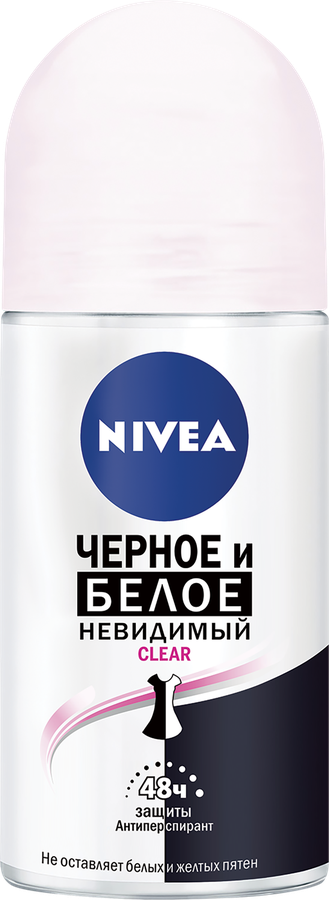 Дезодорант-антиперспирант роликовый женский NIVEA Clear Черное и белое Невидимый, 50мл