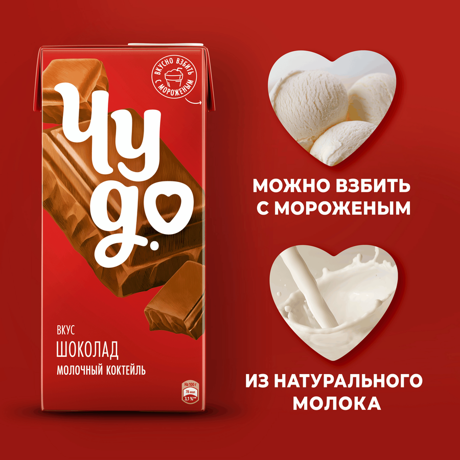 Коктейль молочный ЧУДО Шоколадный 2%, без змж, 960г, превью