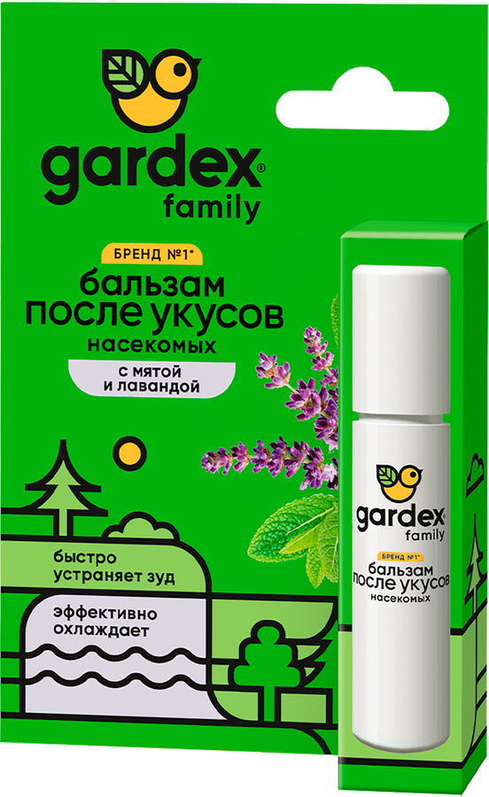 Бальзам роликовый GARDEX Family с мятой и лавандой, после укусов насекомых, 7мл