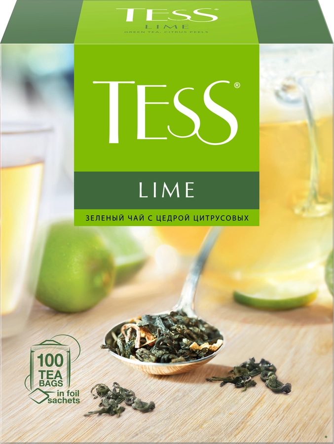 Чай зеленый TESS Lime с цедрой цитрусовых и ароматом лайма, 100пак