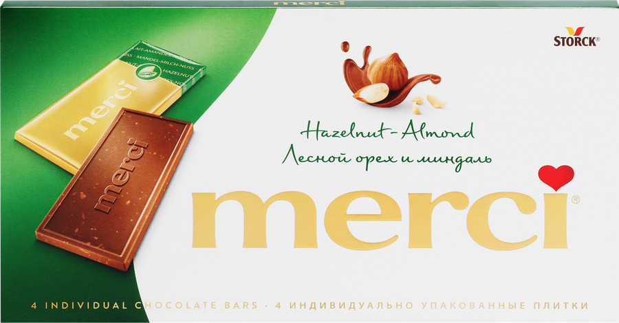 Шоколад MERCI Лесной орех и миндаль, 100г