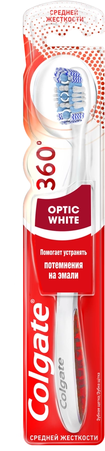 Зубная щетка COLGATE 360 Optic White отбеливающая, средней жесткости