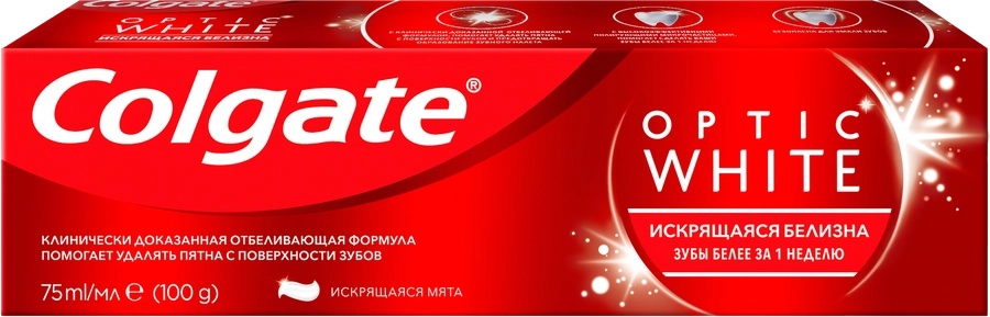 Зубная паста COLGATE Optic White Искрящаяся мята отбеливающая, 75мл