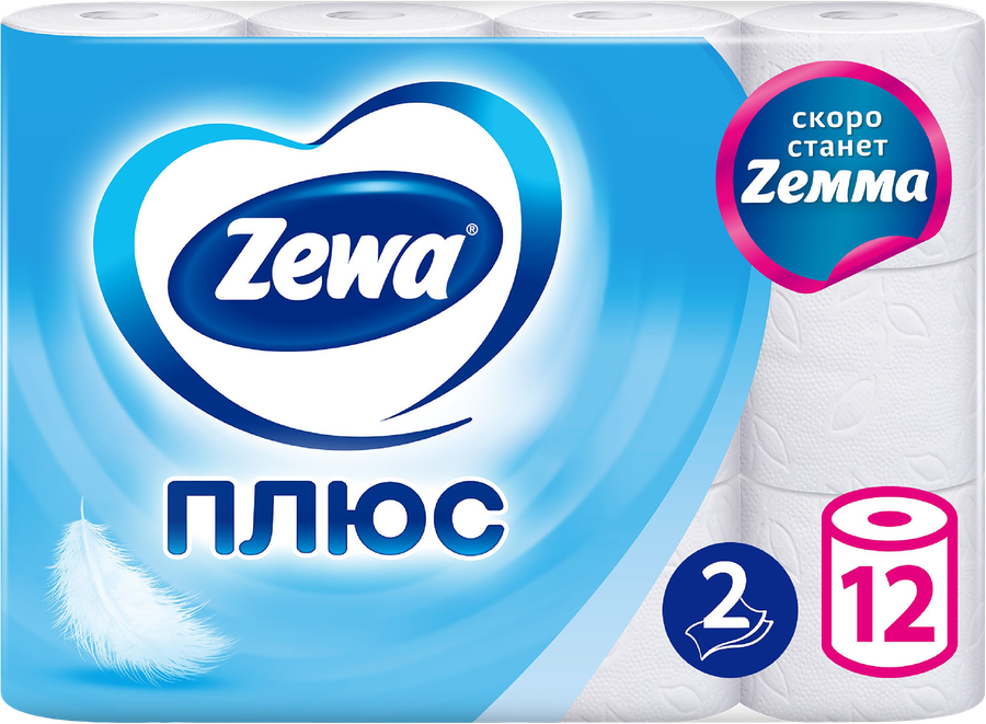 Бумага туалетная ZEWA Плюс без аромата 2-слоя, 12шт