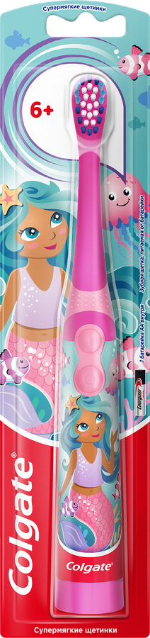 Зубная щетка детская COLGATE Mermaid StarSmile на батарейках, 
супермягкая, старше 6 лет