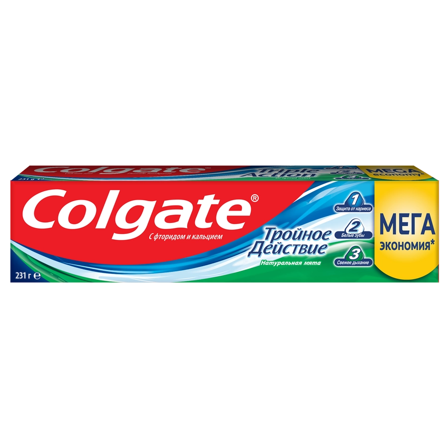 Зубная паста COLGATE Тройное действие Натуральная мята для защиты от кариеса, удаления потемнений с зубов и свежего дыхания, 150мл