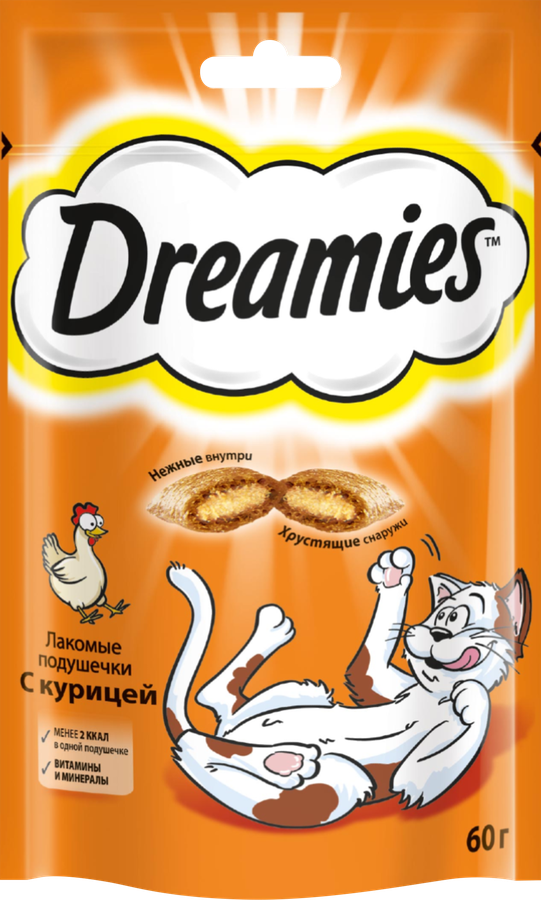 Лакомство для кошек DREAMIES Подушечки с курицей, 60г