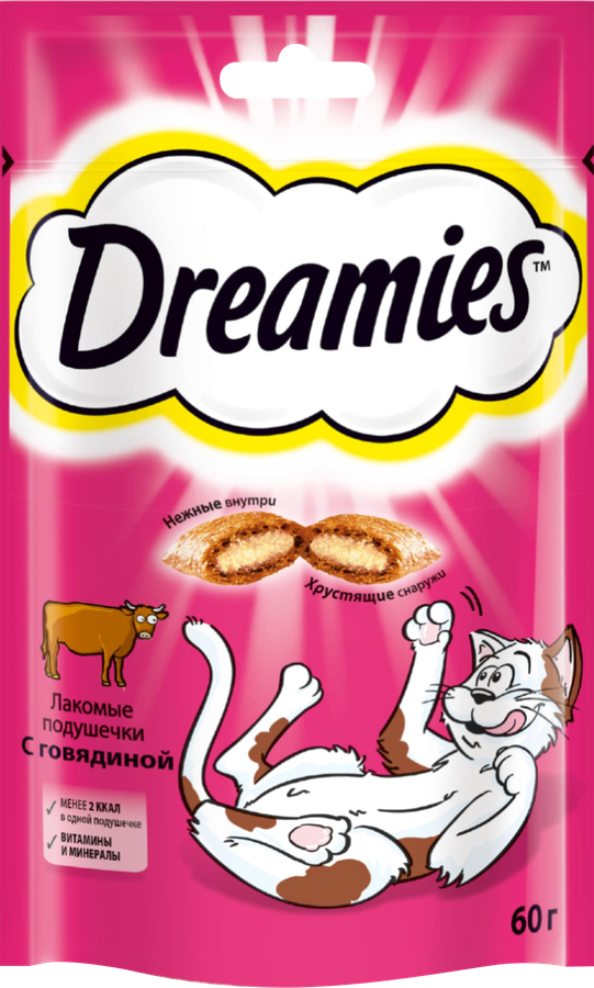 Лакомство для кошек DREAMIES Подушечки с говядиной, 60г
