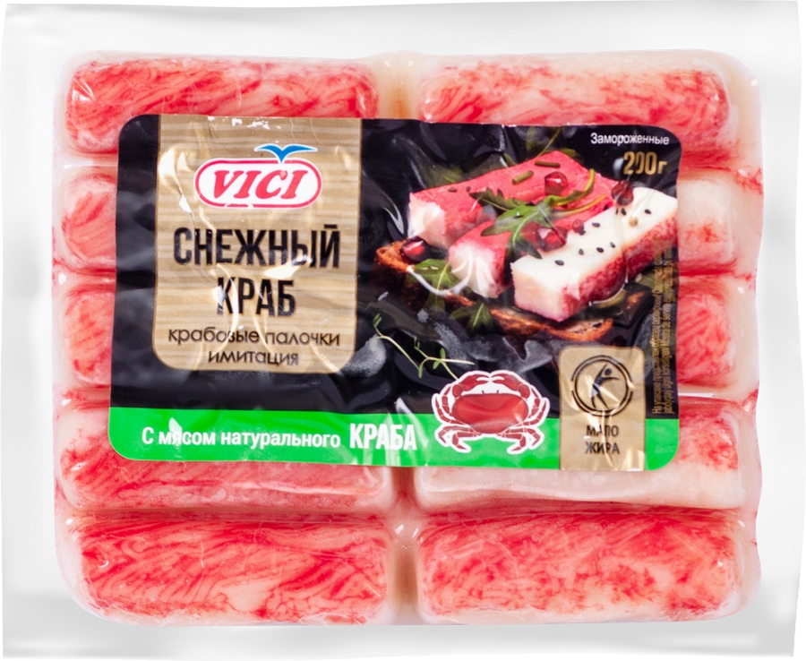 Крабовые палочки замороженные VICI с натуральным мясом краба, 200г