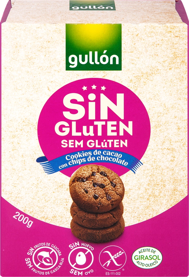 Печенье безглютеновое GULLON Cookies with chocolate chips, с кусочками шоколада, 200г