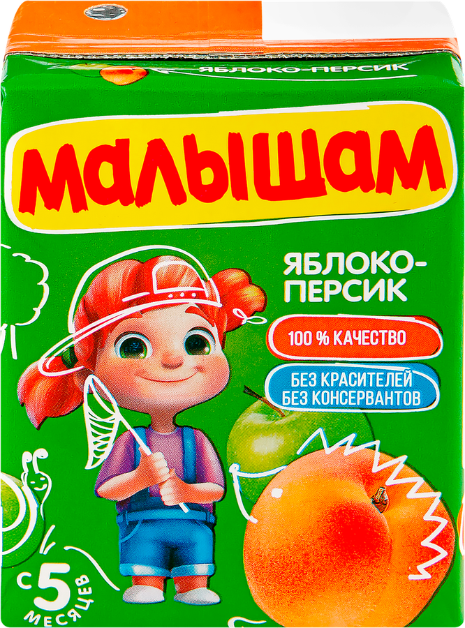 Нектар МАЛЫШАМ Яблоко, персик неосветленный, с 5 месяцев, 200мл
