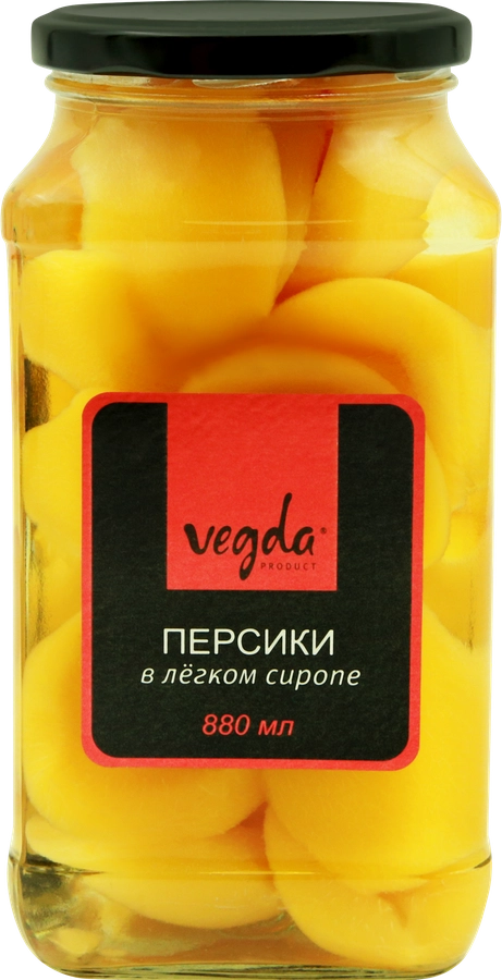 Персики VEGDA в легком сиропе, 880мл