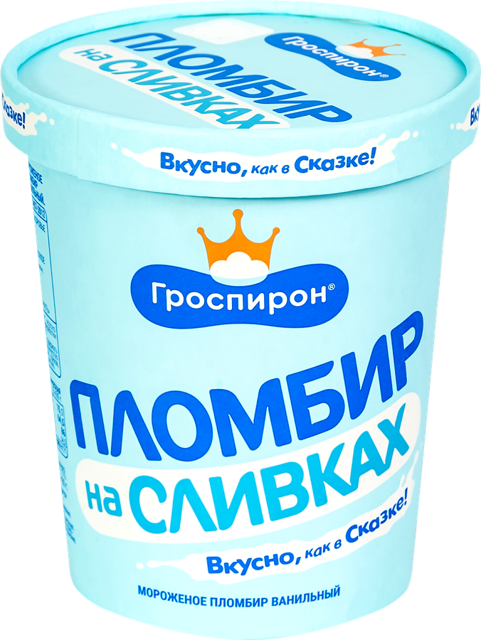 Мороженое ГРОСПИРОН Пломбир на сливках ванильный, без змж, бумажное ведро, 430г, предпросмотр
