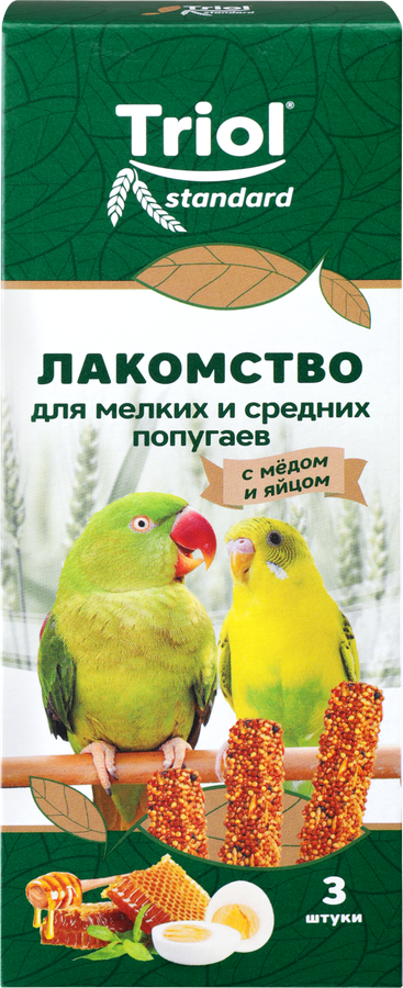 Лакомство для мелких и средних попугаев TRIOL с медом и яйцом, 80г